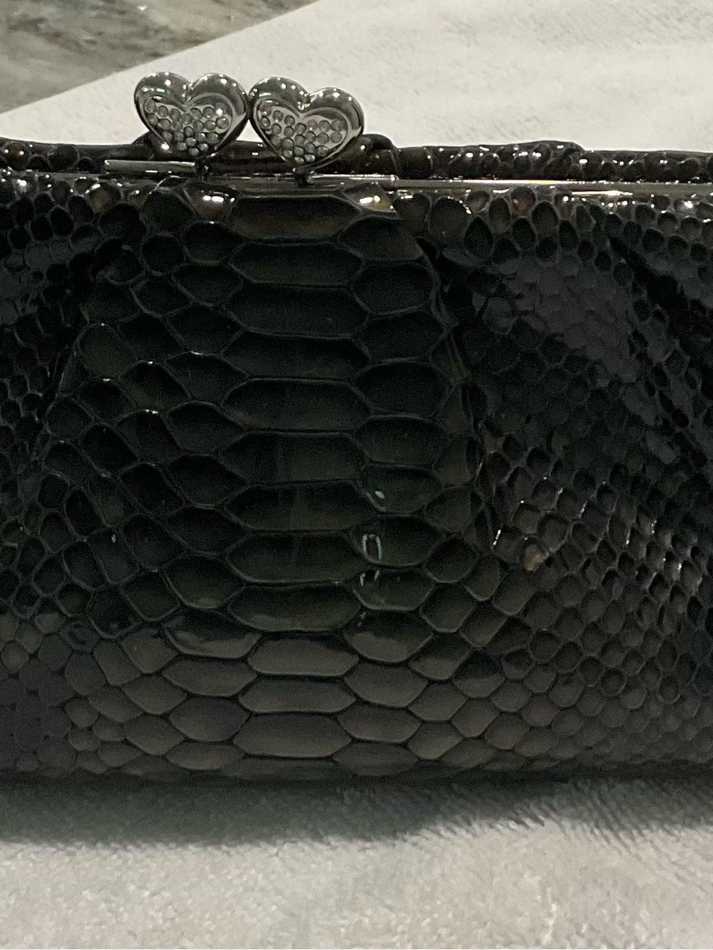 Black Patent Snake-Embossed Women's Clutch - Picture 2 of 3